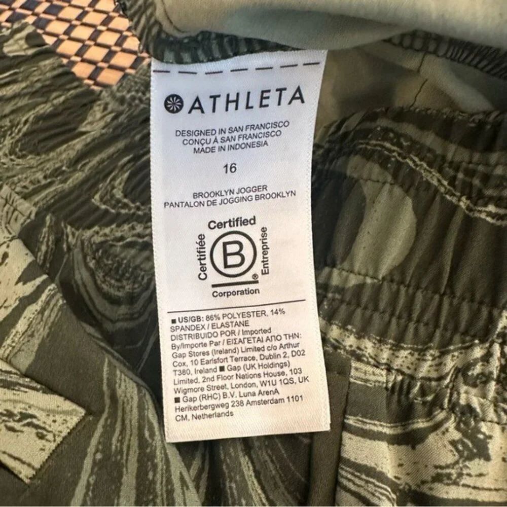 Athleta Brooklyn Jogger High Rise Pants Sumi Marble Green Size 16